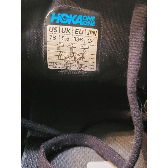 Hoka One One Clifton 8 Women Sz 7B Black Low Top Lace Up Athleisure Running - Picture 8 of 9